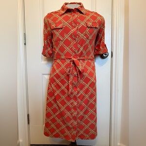 Charter Club Red and Gold Geometric Midi Dress